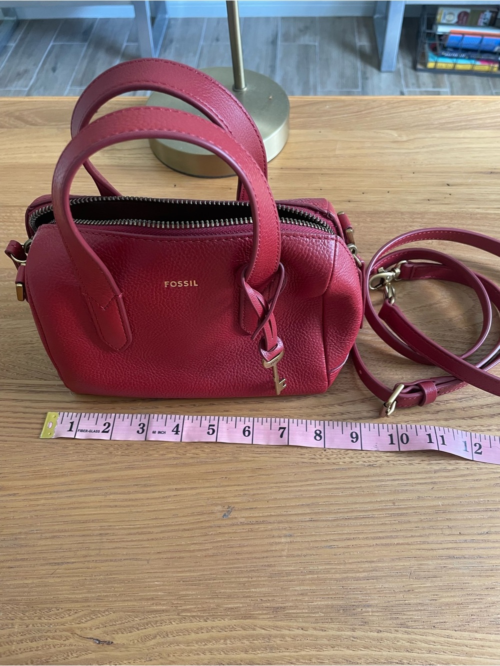 Mini Fossil Red Leather Satchel Handbag - Picture 2 of 3